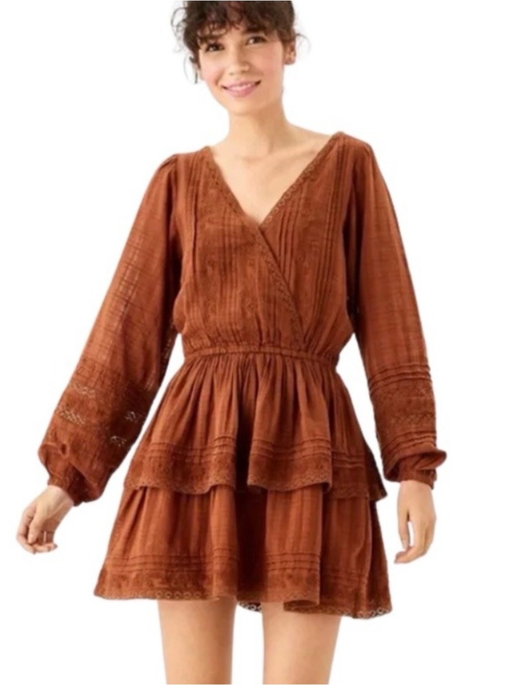 American Eagle Rust Brown Mini Dress with Textured Fabric